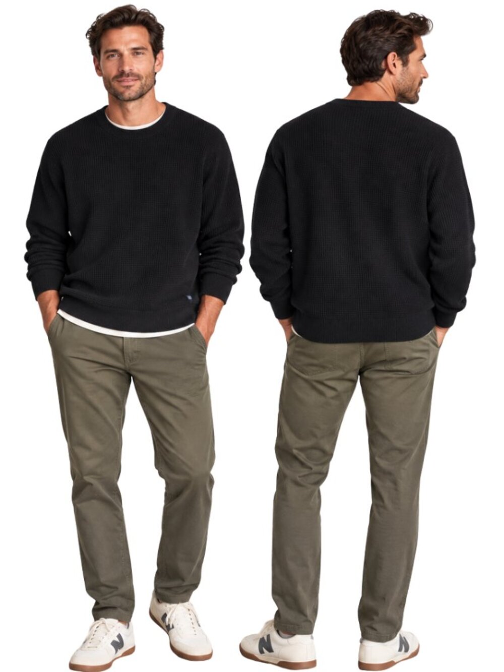 Gap Waffle Knit Crew Neck Sweater Pullover Men's XL Black Minimalist Preppy NWOT